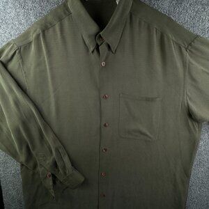 Jhane Barnes Button Up Shirt Men XL Green All Silk Long Sleeve Summer Adult
